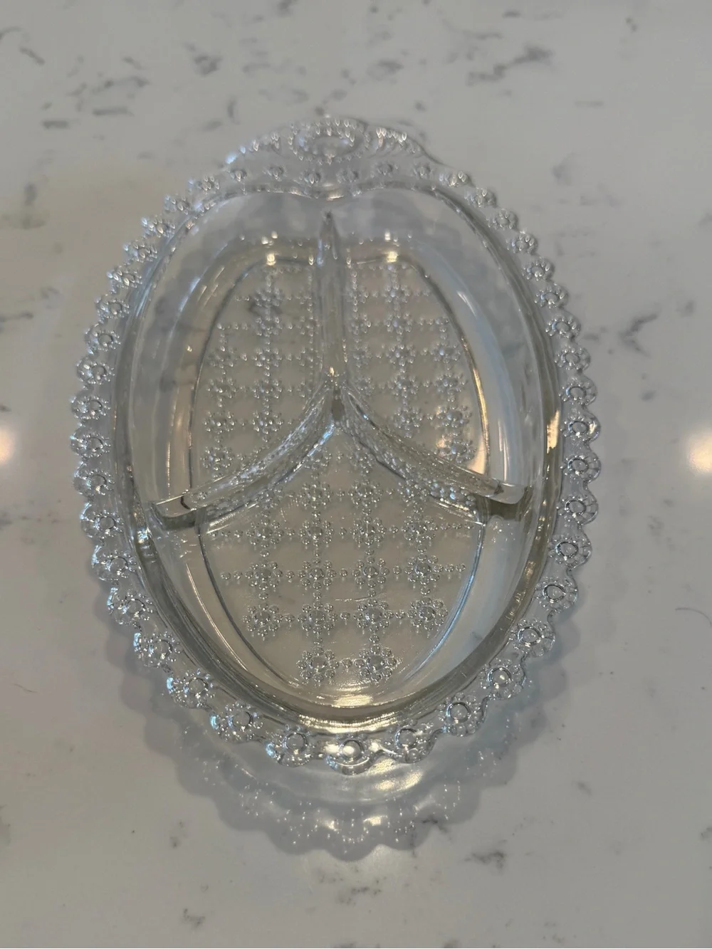 Divided Relish Dish Beaded vintage clear